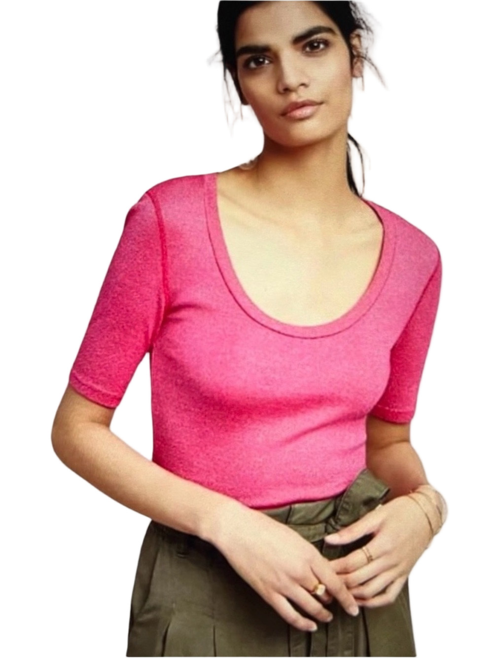 🎼Michael Stars for Anthropologie Bright Pink shine Scoop Neck Tee size XS/S GUC